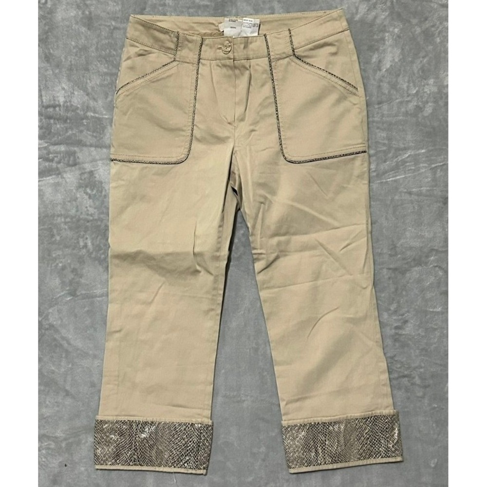 iBlues by Max Mara Tan Cropped Capri‎ Pants Embellished Snakeskin Cuffs Accents